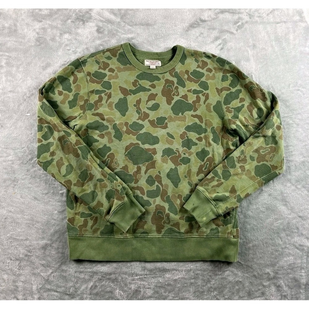 Wallace & Barnes Sweatshirt Men Medium Green Duck Camo Crewneck Pulloher J.Crew